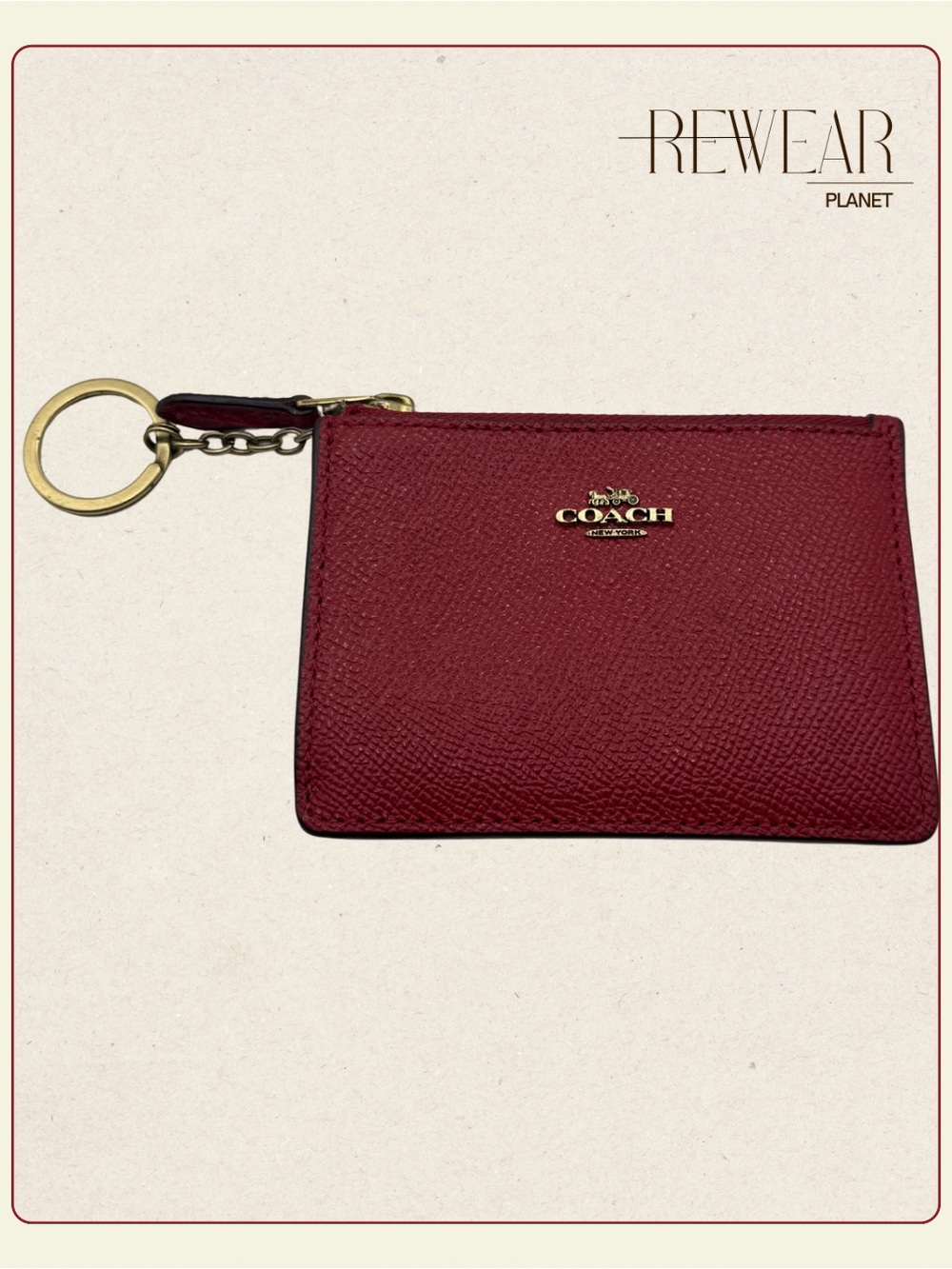 Vintage Coach Red Leather Zip ID Card Case Keychain Wallet